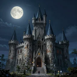 castle of dracula landscape, castlevania, moonlit, studio ghibli, pixar and disney animation, sharp, rendered in unreal engine 5, highly detailed, digital painting, artstation, concept art, smooth, sharp focus, illustration, wide angle, wallpaper, volumetric lighting, art by artgerm and greg rutkowski and bo chen and jin xiaodi