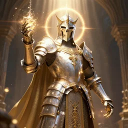 a holy knight in ornate godly armor made of bone, harnessing holy light, vfx, particle effects, unreal engine 5, 8k octane render, God rays, post processing