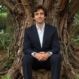 president gabriel boric sitting at a tree made by studio ghibli, detail, high quality, detailed, beautiful scene, smooth, high quality lights