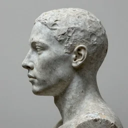 A beautiful sculpture of a person in profile, with their features appearing both in front of and behind their head. crazing, Concept Art World by Craig Davison monumental, calm