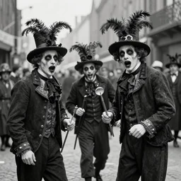 carnival performers, eerie, black and white photo, historic, realistic, highly detailed, 1 8 0 0 s