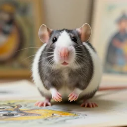 photo of a proud rat presenting art