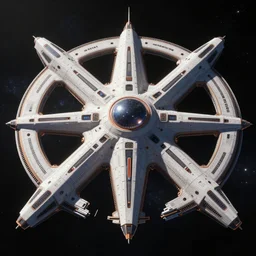 futuristic symmetric flying spaceship from star trek, concept art, detailed, in space, by lin hongy