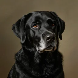 portrait of an old black labrador dog in baroque style. dutch masters style. detailed. hq. masterpiece. raw.