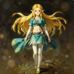 baroque oil painting of japanese ln illustration anime key visual full body action shot | zelda with flowing blonde hair and triforce | symmetrical perfect face fine detail wistful gaze | lotr dynamic studio highlights sharp contrast stunning bokeh post processing gapmoe kuudere trending pixiv fanbox | by greg rutkowski makoto shinkai takashi takeuchi studio ghibli