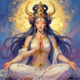 portrait of a beautiful rendition of the mythical ame - no - uzumethe goddess dawn, mirth, meditation, the heavenly alarming female, illustration, artistic, colorful, hyper detailed, in the style of greg rutkowski,