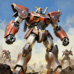 giant mecha fighting to protect humanity, patriotic highly detailed painting