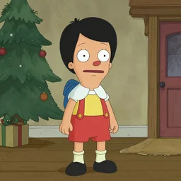 Bob\'s Burgers Louise Belcher screenshot, in the style of Rankin/Bass, Pinocchio\'s Christmas (1980)