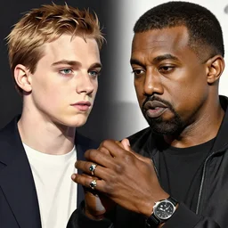 An illustration of Kanye West beating up Pete Davidson by Yoji Shinkawa, anime, detailed, ultrarealistic UHD faces, cel-shaded