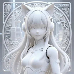 3 d octane render,, artificial body, ultra photorealistic, 8 k hyper detailed white image very white, a very cute young girl, cat ears, cyberpunk, in neo tokyo, artwork by alphonse mucha