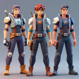 3d low poly model set of heroes in cyberpunk, toon shading, trending on artstation beautiful sophisticated creative