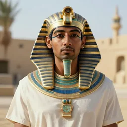 a man in egyptian clothing wearing rings and jewlery on his neck, 8k resolution, serene, photorealistic, digital art, hyperdetailed, Unreal Engine.