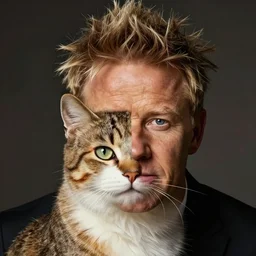 portrait of gordon ramsey but his face is that of a cat