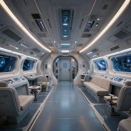 inside the cabin of a futuristic starship