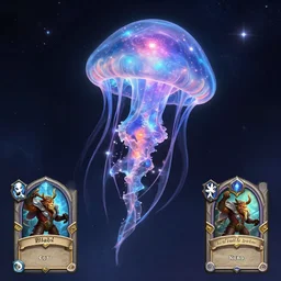 an astral jellyfish, galaxy theme, galaxy jellyfish, interstellar, artstation, hd, 8 k, sharp high quality artwork in style of greg rutkowski, concept art, blizzard warcraft artwork, hearthstone card artwork