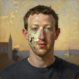 Mark Zuckerberg peeling away his face like a mask to reveal that he’s an Android, oil on canvas, golden hour, artstation, by J. C. Leyendecker and Peter Paul Rubens,
