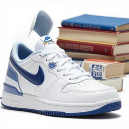 Nike causal shoe inspired by school books. Sigma 85mm f/8, high detail, bright color scheme,
