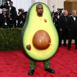 kanye west dressed up as an avocado, red carpet photography