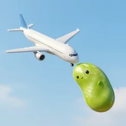 a bean flying an airplane but a bigger bean is trying to smack it out of the air