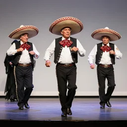 3 grandpas wearing mexican hats and twerking on a stage, grim reaper is watching, realistic faces, photorealistic