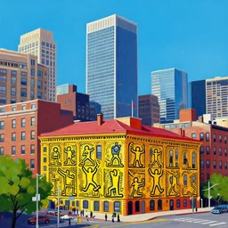 city of boston buildings, painted by keith haring, digital painting, 4 k