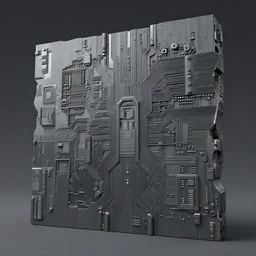 3 d sculpt environment building prop, star citizen, halo, mass effect, elysium, the expanse, high tech industrial, artstation unreal of a technological device in the shape of a broken wall covered in large circuitry