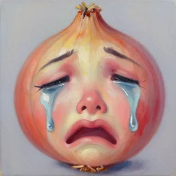 onion face crying big tears pastel oil painting
