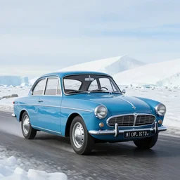 Heaven-blue NSU Prinz 4 1962 model driving in Antarctica