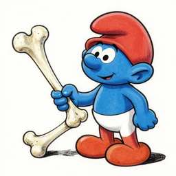in highly detailed color drawing of smurfs and white long bones