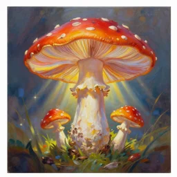 painting of a magic mushroom , vibrant colors, beautiful lighting, god rays, fantasy art, matte painting