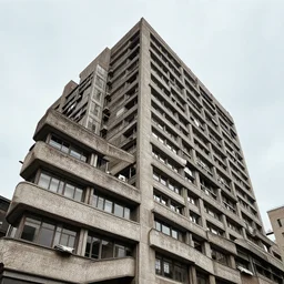 Beautiful Photograph of a Brutalist Building, lowshot, mid-day