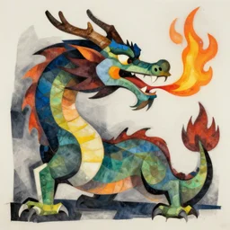 “fire breathing dragon, cubism”