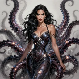 megan fox captured by lovecraftian tentacles, intricate, elegant, glowing lights, highly detailed, digital painting, artstation, glamor pose, concept art, smooth, sharp focus, illustration, art by artgerm and greg rutkowski, artey freytag