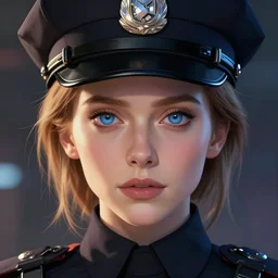anime key visual of elizabeth olsen police officer, cyberpunk, futuristic, perfect eyes, stunning features, perfect face!!, high details, digital painting, artstation, smooth face, soft focus, illustration, art by artgerm and greg rutkowski and alphonse mucha