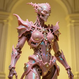 hyperrealist highly intricate neo-rococo pink iridescent exoskeleton god concept art pascal blanche key sage dramatic yellow lighting 8k low angle shallow depth of field
