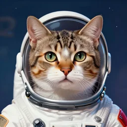 head and shoulders masterpiece portrait of a cat wearing a spacesuit, surreal background, digital art by Krenz Cushart, trending on artstation, cgsociety,