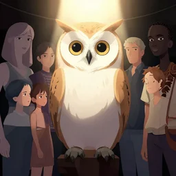 wide owl, pixiv fanbox, cinematic light, anime style, graphic novel by fiona staples and dustin nguyen, peter elson, alan bean, wangechi mutu, clean cel shaded vector art, trending on artstation