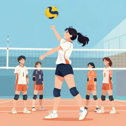 girl on a volleyball court, clean cel shaded vector art. shutterstock. behance hd by lois van baarle, artgerm, helen huang, by makoto shinkai and ilya kuvshinov, rossdraws, illustration
