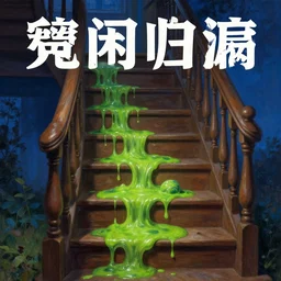 fantasy oil painting, green slime oozing down a brown oak staircase at night, nighttime blue, cottagecore, extremely detailed, book cover illustration, concept art, readability, smooth, sharp focus, art by brothers hildebrandt