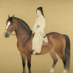 a beautiful painting japan the girl and the horse, by zhangda qian painting