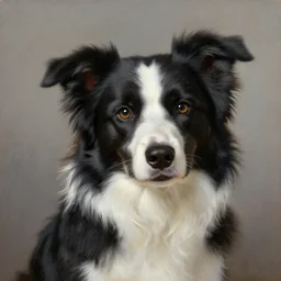 classical portrait of anthropomorphic border collie, high detail, oil painting