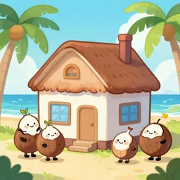 you can build a big house for the family,, silly, coconut, cartoon,