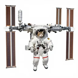 international space station, cat as an astronaut, cat as a crew member, coherent composition