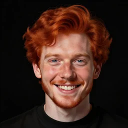 hyper realistic illustration portrait of a smiling redhead by stjepan sejico, 5 5 mm, f / 1. 8, black background