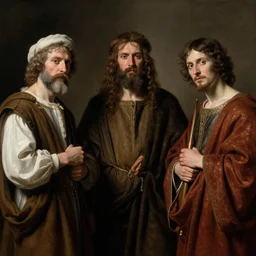 epic masterpiece three Wiseman from the east slaves of history unholy, in the style of David Geddes, Jacques-Louis David, Caravaggio, Élisabeth Vigée Le Brun, dramatic lighting, establishing shot, detailed and clear beautiful realistic faces, 8k resolution – W 1024