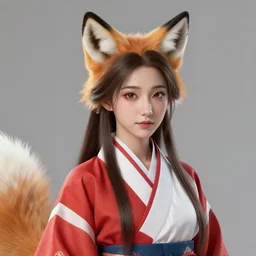 Ssunbuki as a woman with fox ears and a red and white kimono, furry, portrait, visualartzi, korean, concept art by Karla Ortiz, James Paick, Charlie Bowater, Krenz Cushart, highly detailed, ultra detailed, ultra realistic, trending on artstation, cgstudio