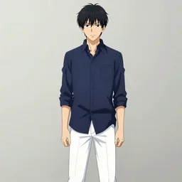 anime illustration of serious ryosuke takahashi in his 4 0 s wearing a dark blue shirt and white pants, standing by his glossy white 1 9 9 0 mazda rx - 7 fc on an empty highway at sunrise, cinematic lighting, initial d anime 1 0 8 0 p, 9 0 s anime aesthetic, volumetric lights, rule of thirds, unreal engine render, pinterest wallpaper, trending on artstation