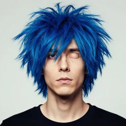 2 d gorillaz, a man with messy blue hair and no eyes, portrait, gorillaz style, jamie hewlett