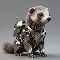 intricate mechanical ferret metalic robot creature, digital robot fantasy creature illustration mech ferret, artstation trending robot ferret render, intricate, octane render, hyper realism, sharp focus, insanely detailed, digital painting, matte, cute mech robot ferret character, masterpiece