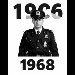 macron on a 1 9 6 8 poster, police black and white